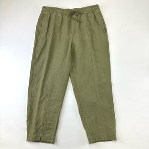 Athleta green linen retreat pant Size Large pull on ankle relaxed fit